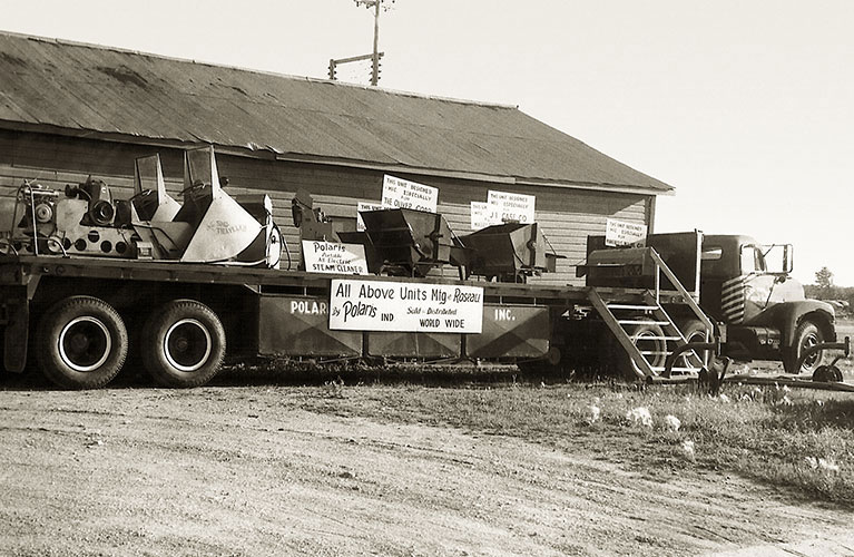 Image of one of the first Polaris Snowmobiles back in 1954